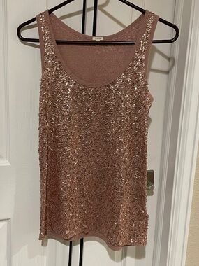 J.Crew Rose Gold-Copper Drapey Sequin Knit Tank Top Style 32360 Cotton Linen XS